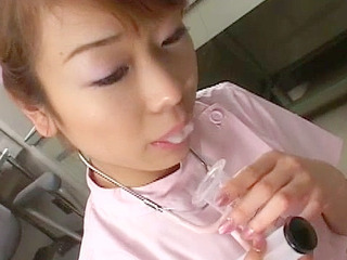 Horny nurse with big tits giving a hot blowie