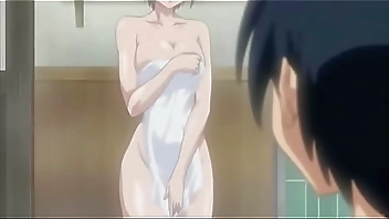 Busty servant washes her master and rides his hentai cock